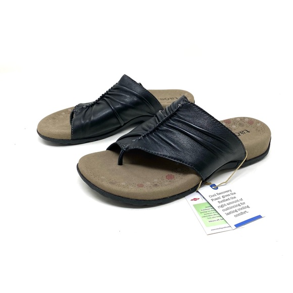 Taos Gift 2 Black Leather Comfort Sandals Arch & Metatarsal Support Sandal - Picture 3 of 8